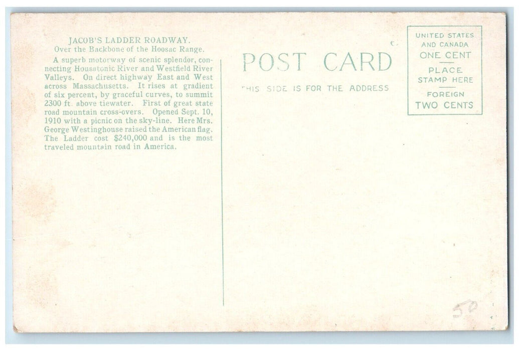 c1910 Lookout Crest Jacob Ladder Roadway Becket Massachusetts Vintage Postcard