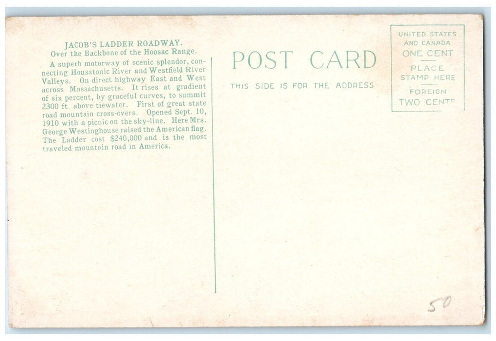 c1910 West Becket Hamlet Jacobs Ladder Roadway Becket Massachusetts MA Postcard
