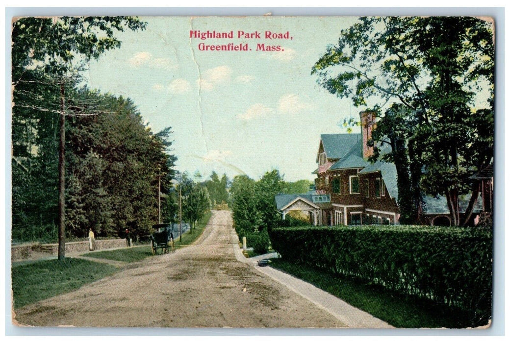 1911 Highland Park Road Carriage Buggy Cart Greenfield Massachusetts MA Postcard