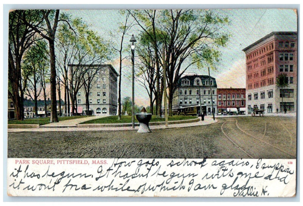 1907 Park Square Trolley Streetcar Building Pittsfield Massachusetts MA Postcard
