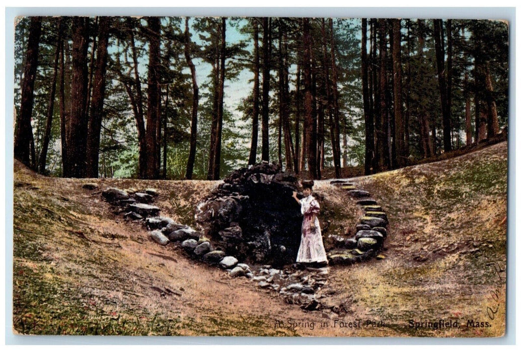1907 Spring Forest Park Girl Rock Stairs Springfield Massachusetts MA Postcard