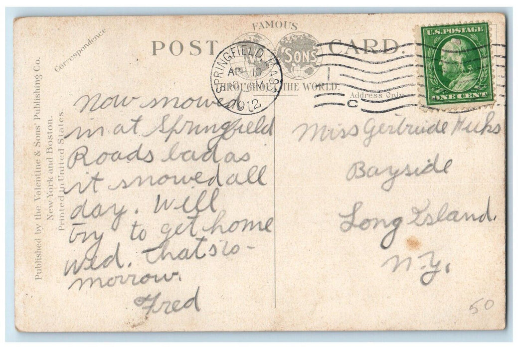 1912 Conn River Old Toll Bridge Springfield Boat Club  Springfield MA Postcard