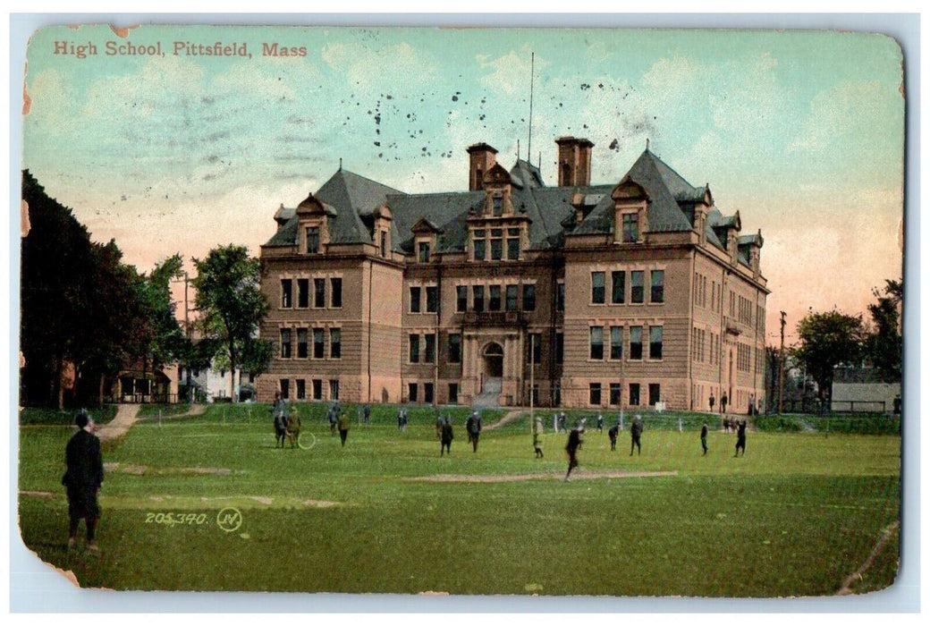 1908 High School Building Field Exterior Play Pittsfield Massachusetts Postcard