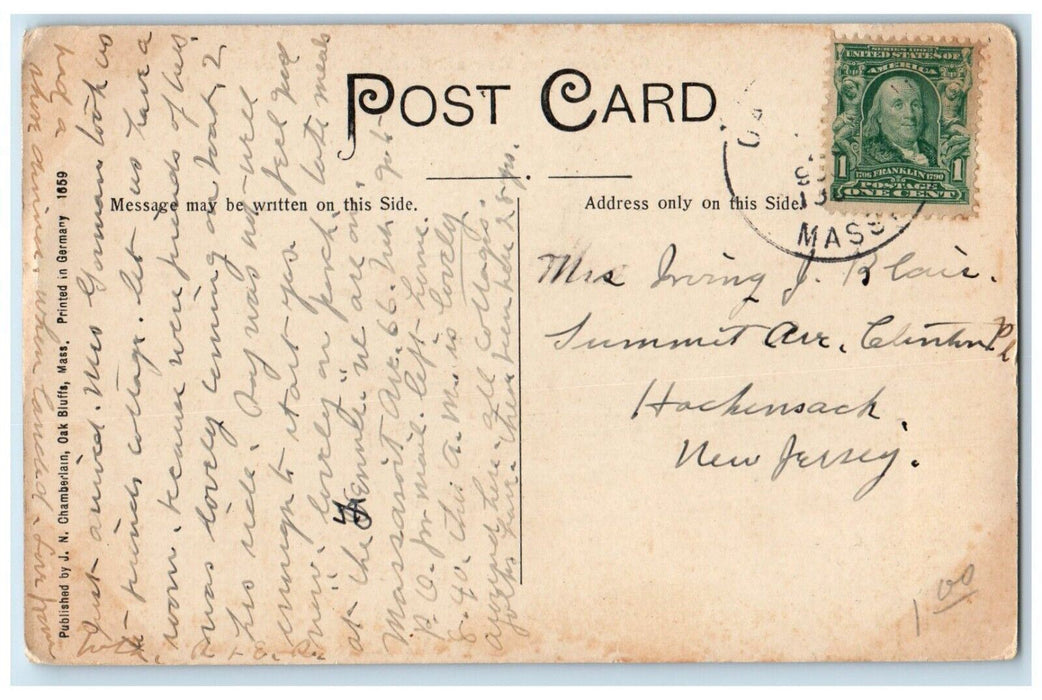 c1910 Old Tower Sea View Beach Oak Bluffs Massachusetts Vintage Antique Postcard