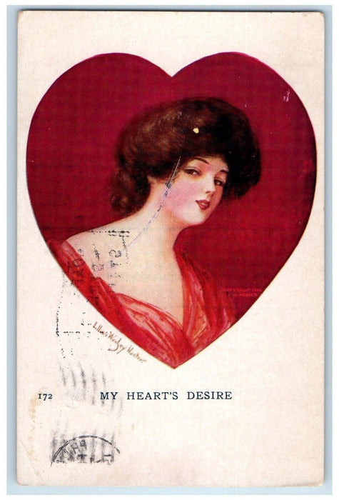 1907 Valentine Pretty Girl My Hearts Desire Philadelphia PA Antique Postcard