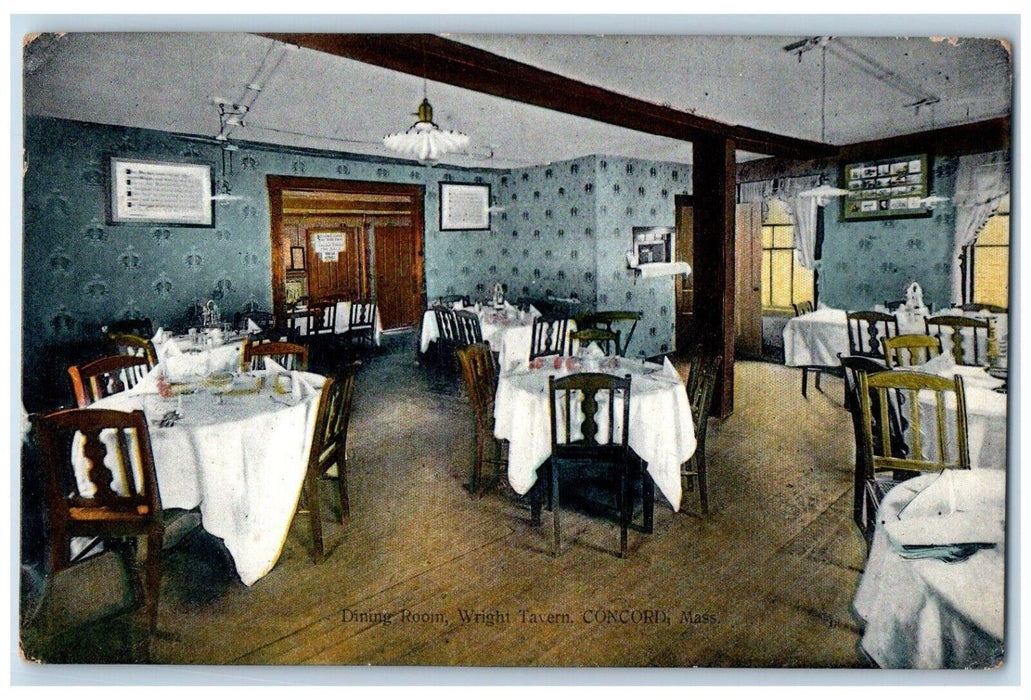 c1910 Dining Room Interior Tables Wright Tavern Concord Massachusetts Postcard