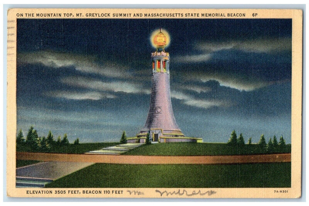 1942 Mountain Top Greylock Summit Massachusetts State Memorial Beacon Postcard