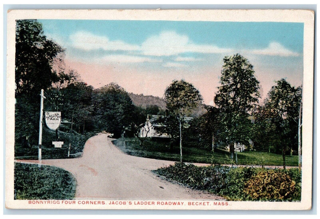 c1910 Bonnyrigg Four Corners Jacobs Ladder Roadway Becket Massachusetts Postcard