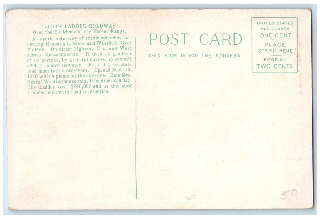 c1910 Bonnyrigg Four Corners Jacobs Ladder Roadway Becket Massachusetts Postcard