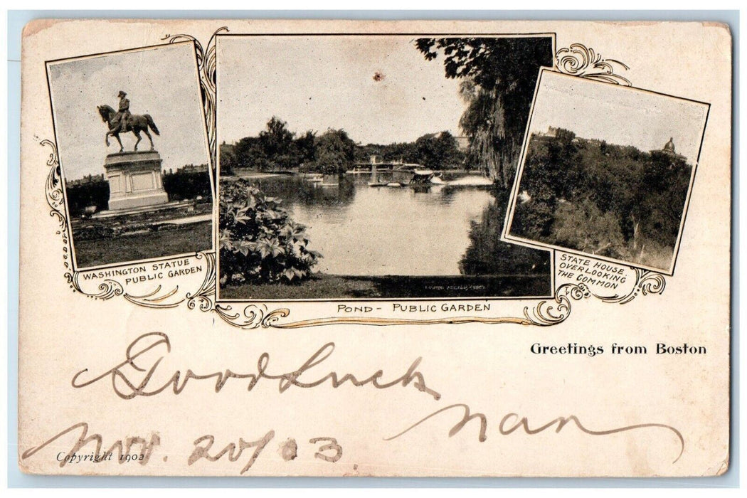 1903 Greetings From Boston Washington State Public Garden Multiview MA Postcard