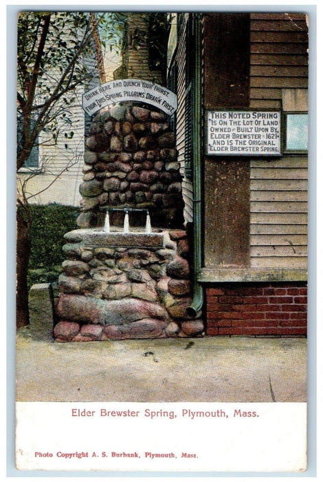 c1910 Elder Brewster Spring Bubbler Signage Plymouth Massachusetts MA Postcard