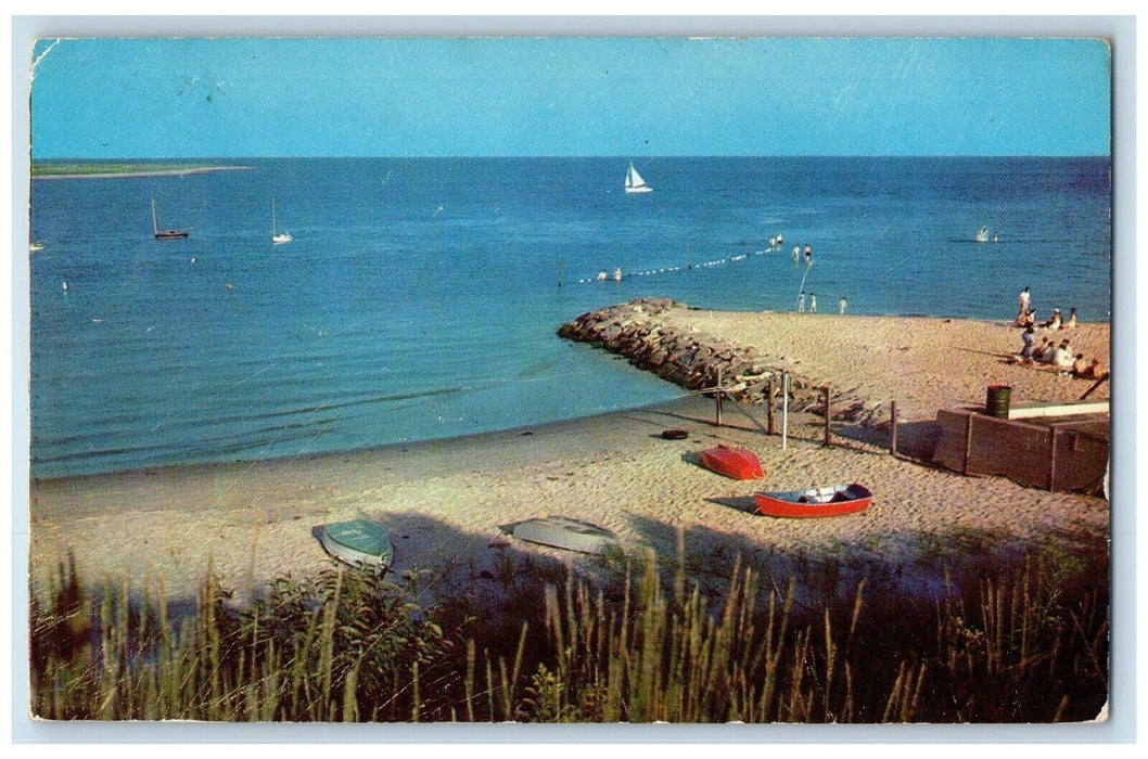 1957 Cotuit Beach Sand Boat Bathing Suit Cape Cod Massachusetts Vintage Postcard