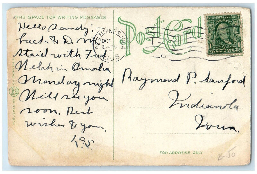 1908 View Of Fleming Building Exterior Scene Des Moines Iowa IA Antique Postcard