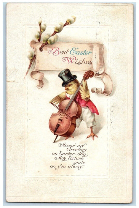 c1910's Easter Wishes Anthropomorphic Chick Playing Chello Clapsaddle Postcard