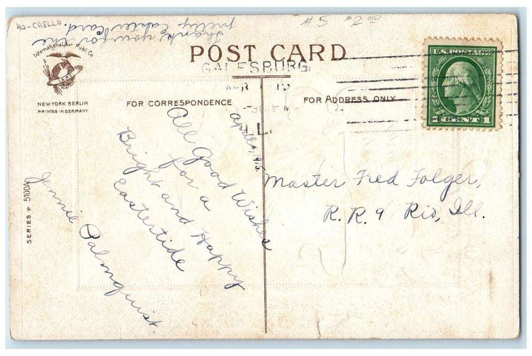 c1910's Easter Wishes Anthropomorphic Chick Playing Chello Clapsaddle Postcard