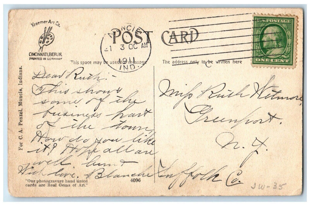 1911 Bird's Eye View Of Muncie Looking South Indiana IN Antique Postcard