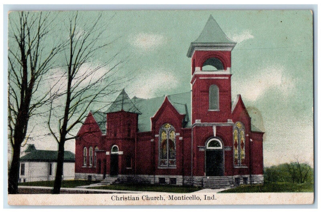 c1910's Christian Chruch Exterior Scene Monticello Indiana IN Antique Postcard