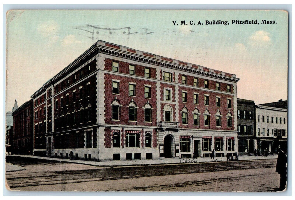 1915 YMCA Building Exterior Street Bicycle Pittsfield Massachusetts MA Postcard