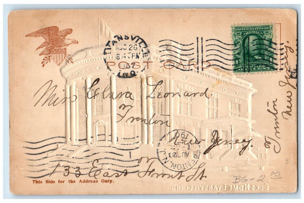1907 Elks Home Evansville Indiana IN Airbrushed Embossed Antique Postcard