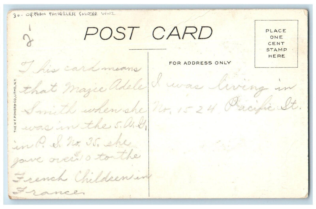 c1910's Easter Greetings Girl Flowers Orphan Fatherless Soldier WWI Postcard