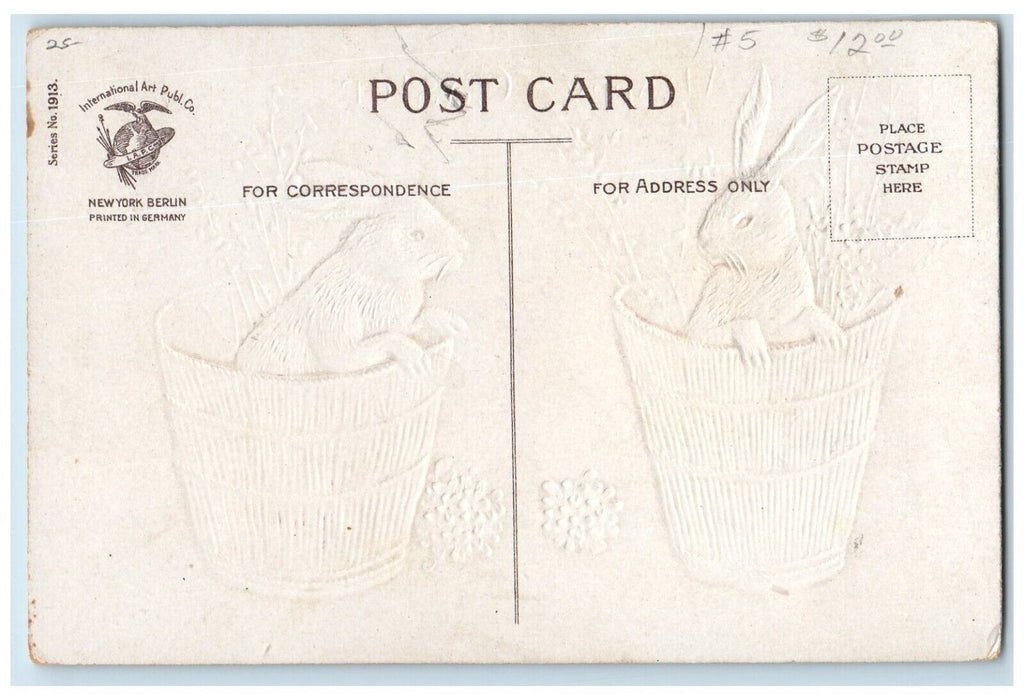 c1910's Easter Bunny Rabbit In Baskets Flowers Clapsaddle Embossed Postcard