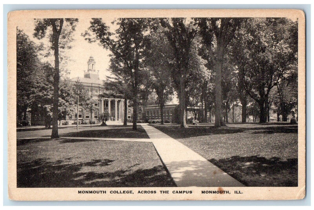 1936 View Of Monmouth College Across The Campus Illinois IL Vintage Postcard