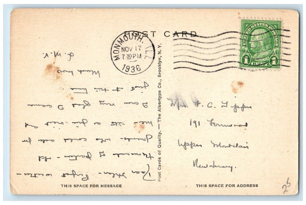1936 View Of Monmouth College Across The Campus Illinois IL Vintage Postcard