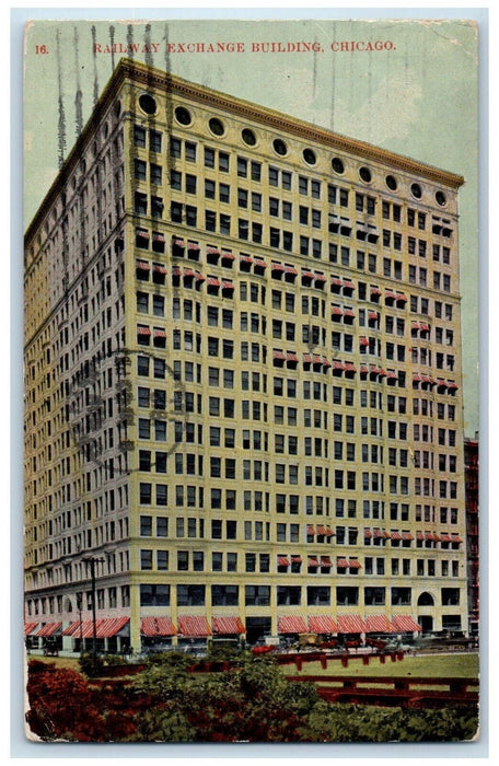 1912 Railway Exchange Building Chicago Oak Park Illinois IL Antique Postcard