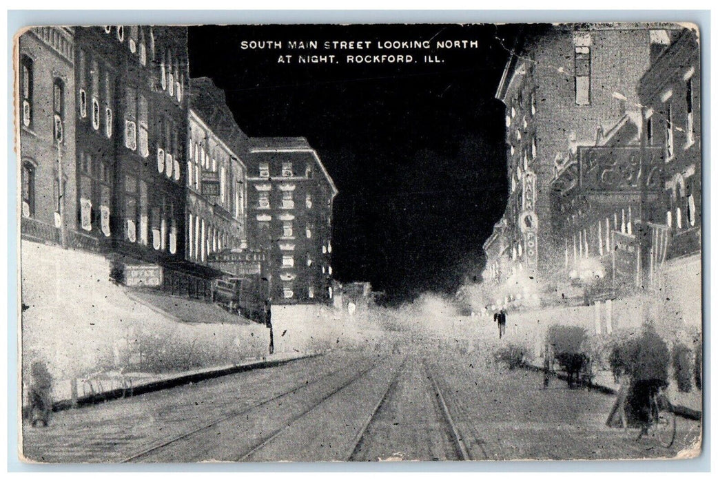 1919 South Main Street Night View Rockford Illinois IL, Winterville NC Postcard
