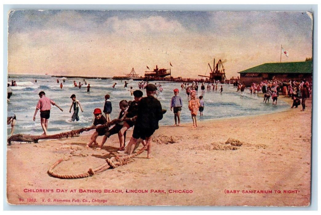 1911 Children's Day At Bathing Beach Lincoln Park Chicago Illinois IL Postcard