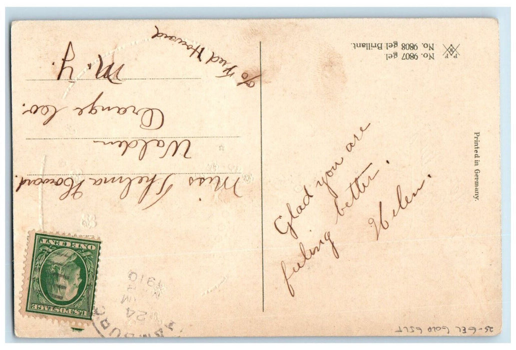 1910 Easter Greetings Little Bubby Flowers Hatched Egg Gel Gold Gilt Postcard