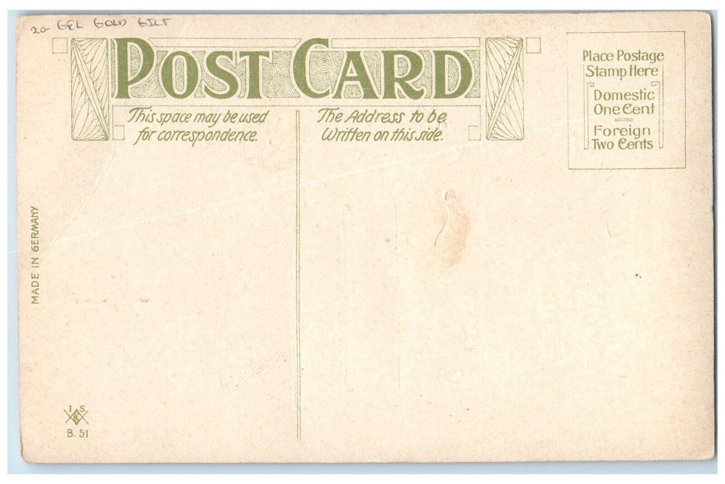 c1910's Easter Rooster Chicken Hen Chicks Gel Gold Gilt Antique Postcard