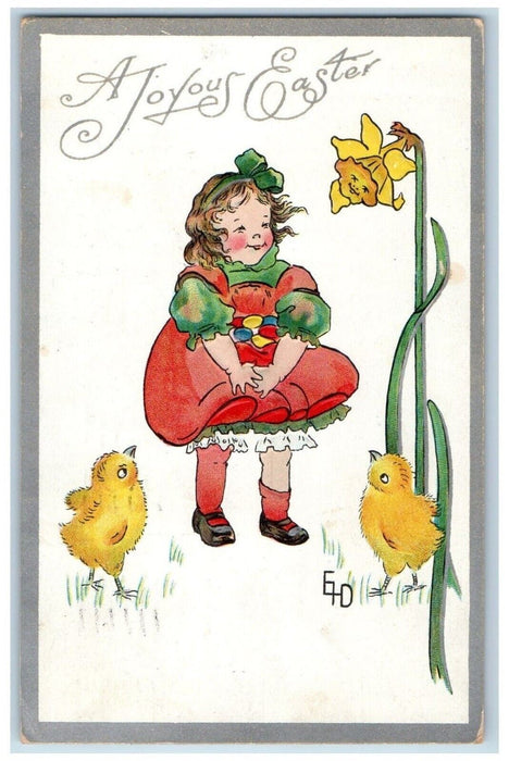 1910 Easter Cute Girl Chicks Embossed Grand Rapids Michigan MI Antique Postcard