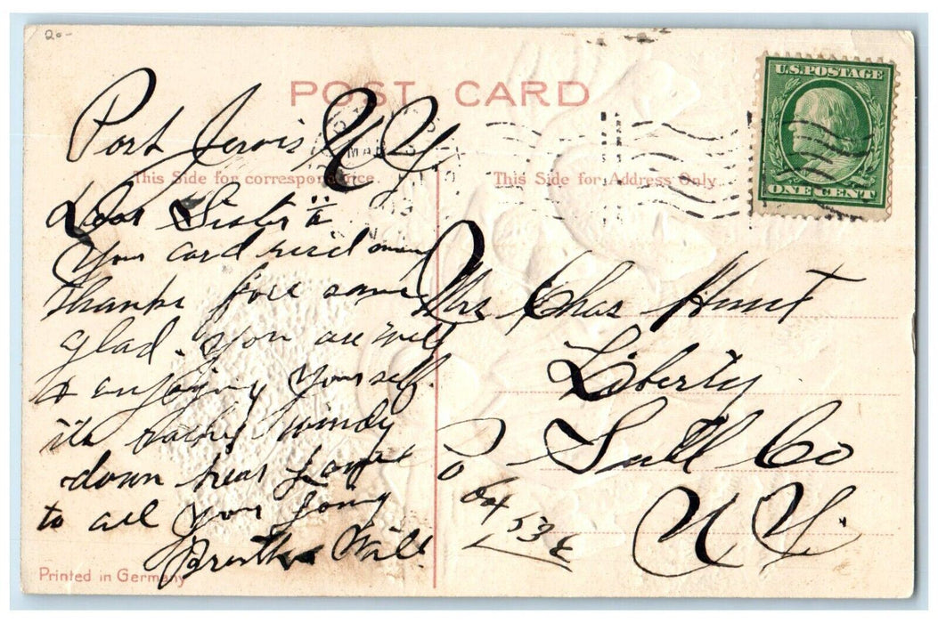 c1910's Easter Greetings Boy And Lambs Farm Embossed Posted Antique Postcard