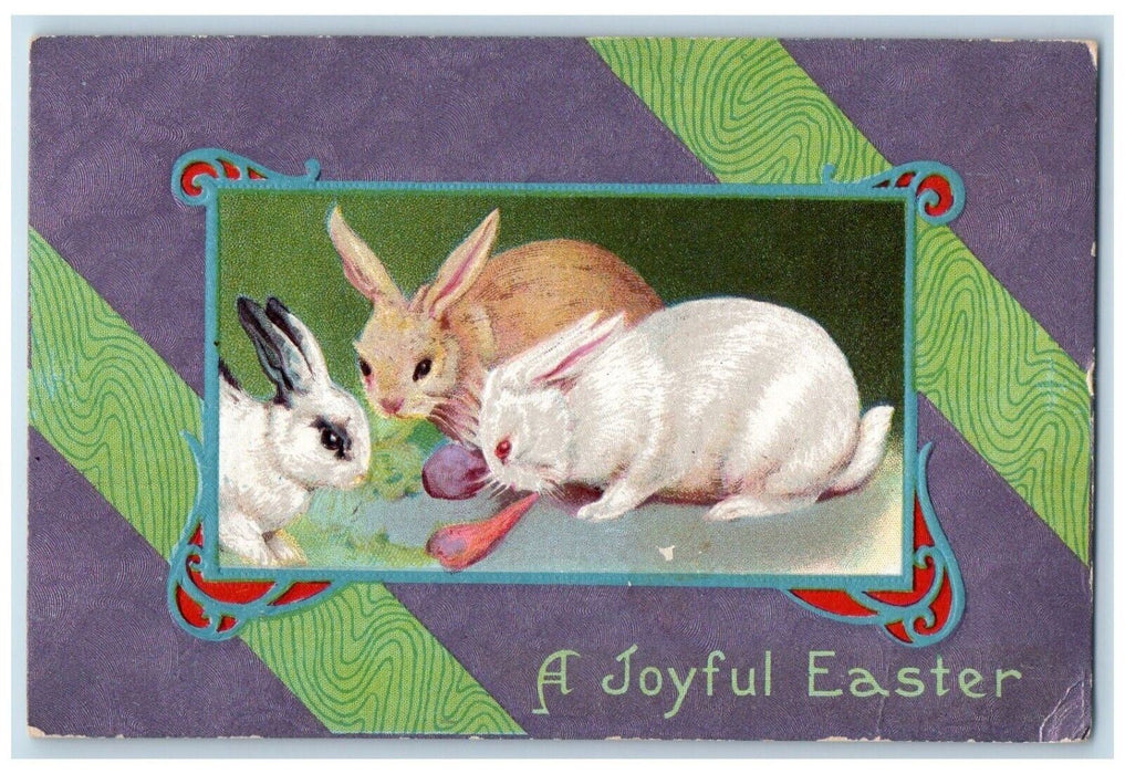 c1910's Easter Bunny Rabbits Egg Embossed Posted Antique Postcard