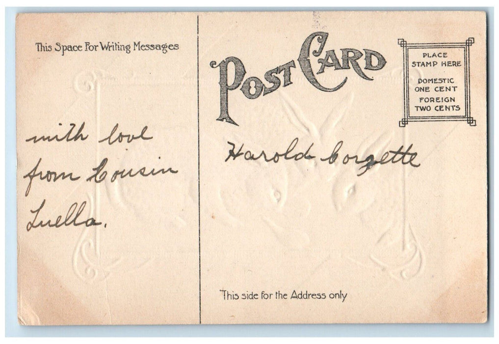 c1910's Easter Bunny Rabbits Egg Embossed Posted Antique Postcard