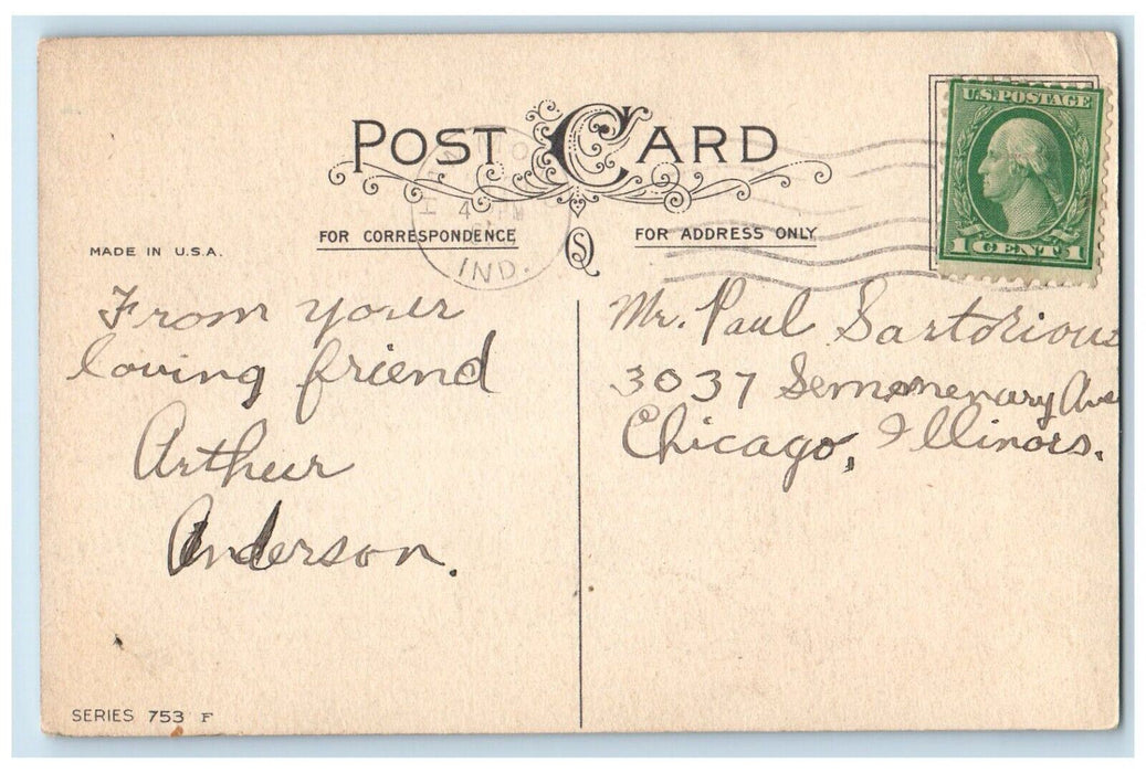 c1910's Easter Greetings Bunny Rabbit Basket Eggs Flowers Antique Postcard