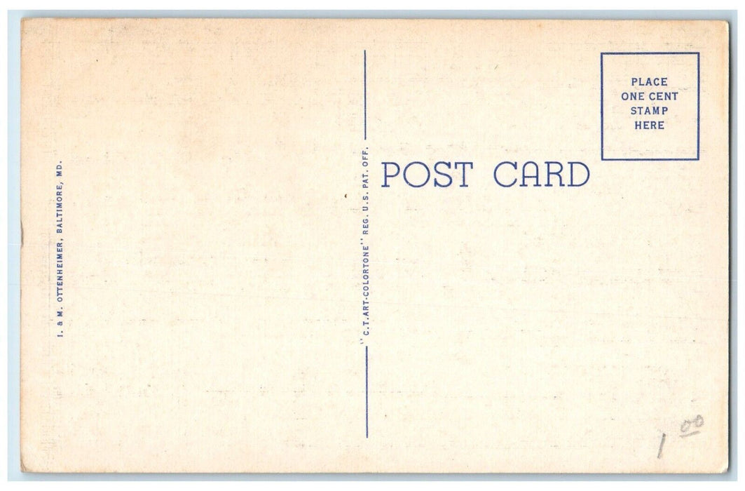 c1940 Skyline Night Moon Moonlight City Building Baltimore Maryland MD Postcard