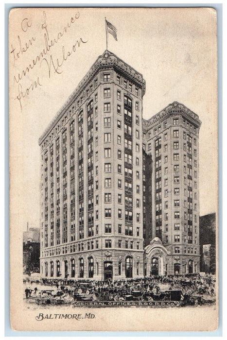 1906 General Offices Exterior Building Street Car Baltimore Maryland MD Postcard