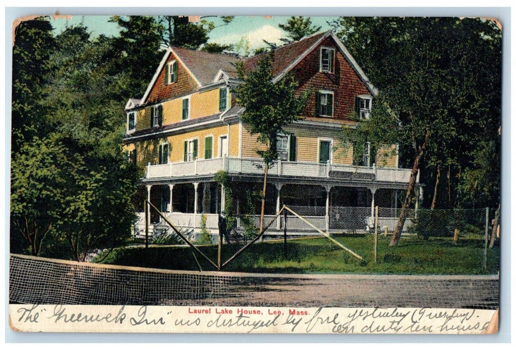 1908 Laurel Lake House Exterior Terrace Balcony Lee Massachusetts Mass Postcard
