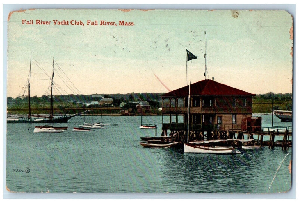 1909 Fall River Yacht Club Pier  Floating Home Fall River Massachusetts Postcard