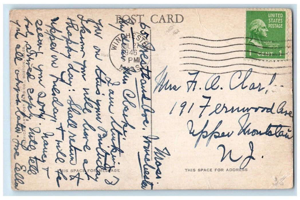 1946 Palmer Beach Wedge Pond Winchester Massachusetts Vintage Antique Postcard