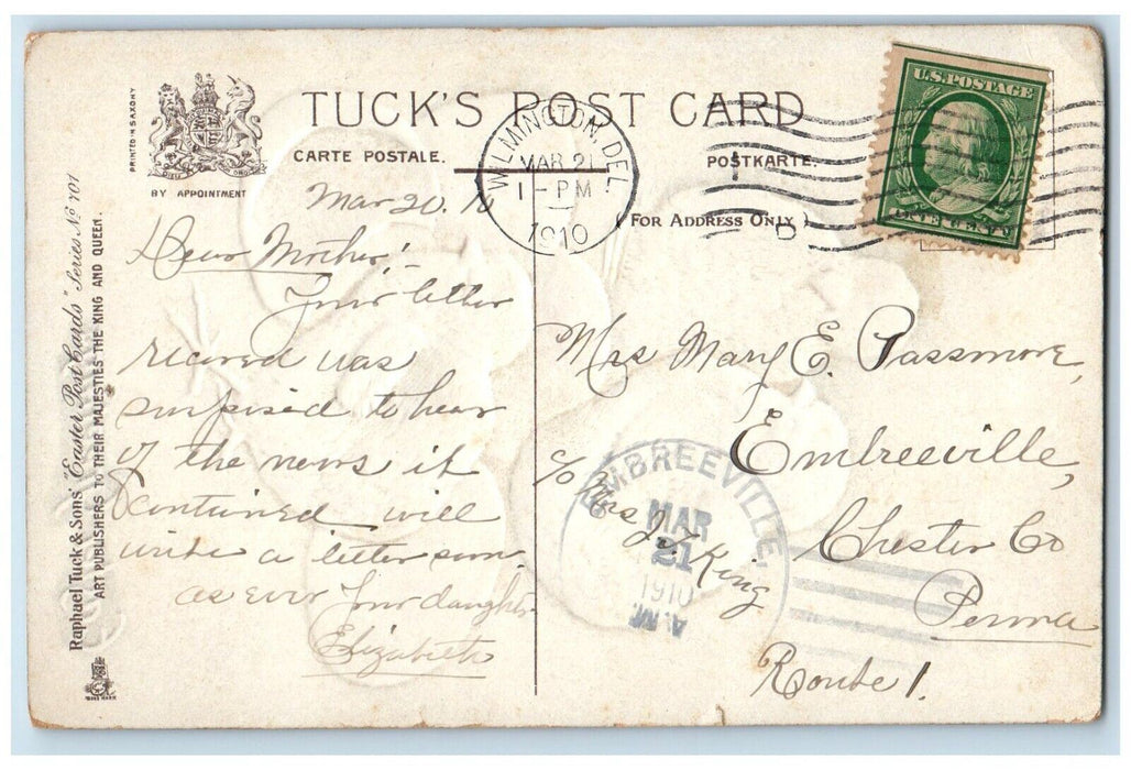 1910 Easter Greetings Hatched Egg Chicks Embossed Tuck's Antique Postcard