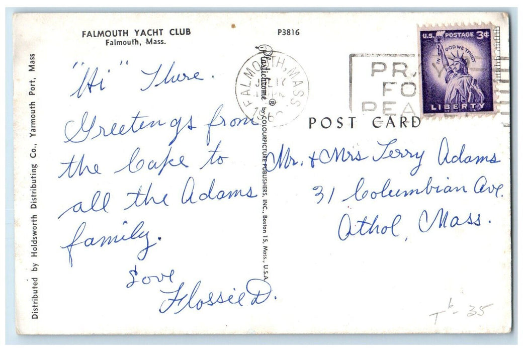 1960 Falmouth Yacht Club Pier Bridge Shipyard Falmouth Massachusetts MA Postcard