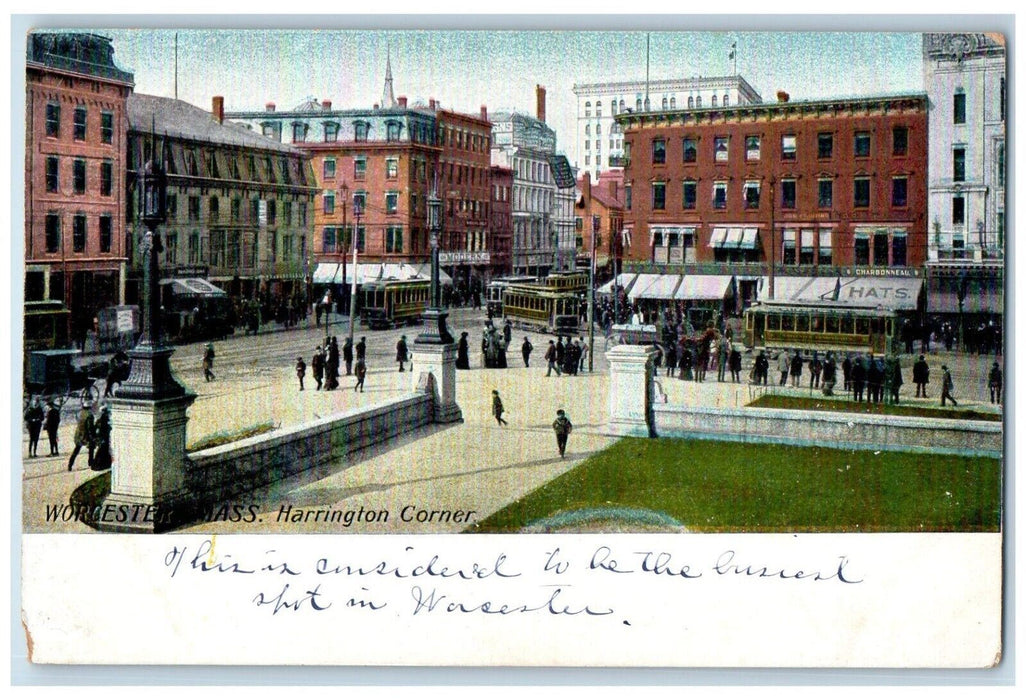 c1905 Harrington Corner Park Street Trolley Worcester Massachusetts MA Postcard