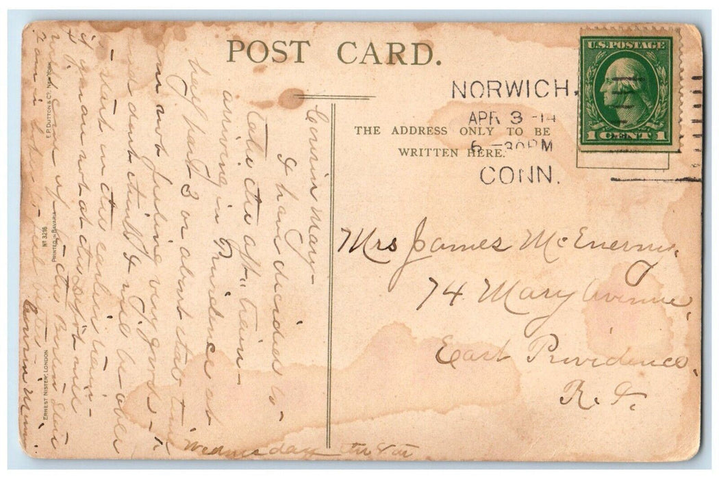 1914 Easter Girl Hatched Egg Big Hat Flowers Norwich Connecticut CT Postcard