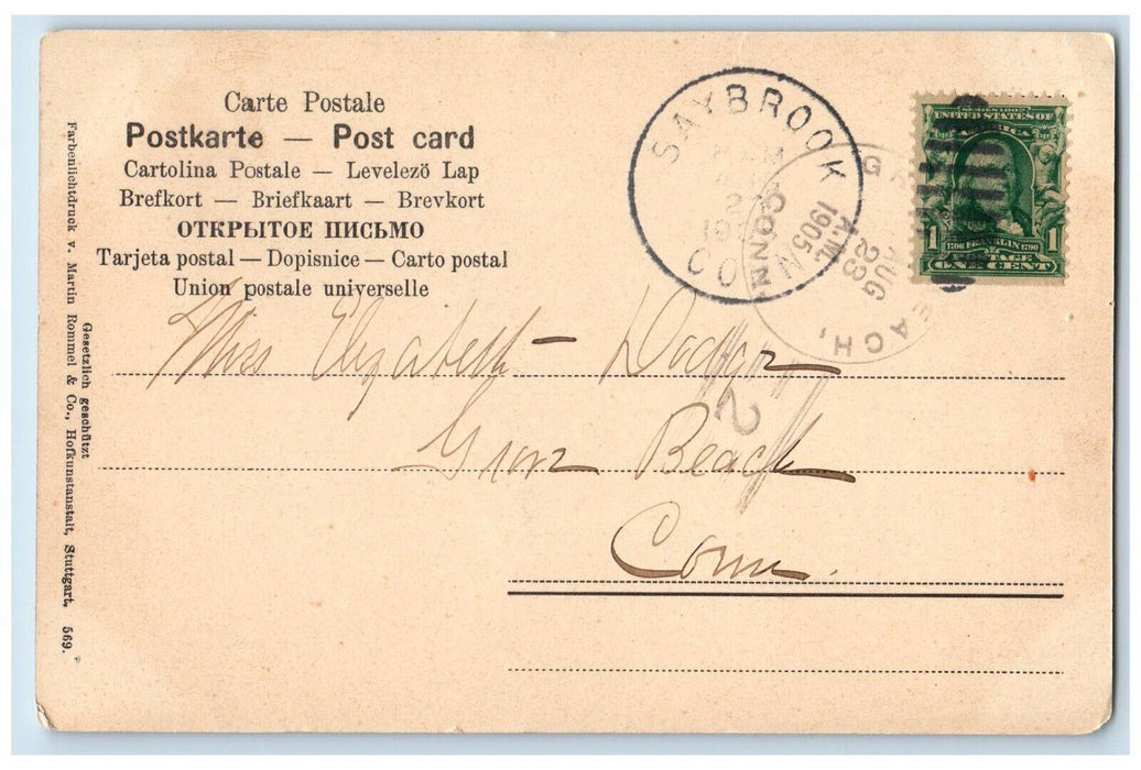 1905 Easter Dutch Girl Pansies Flowers Pot Embossed Posted Antique Postcard