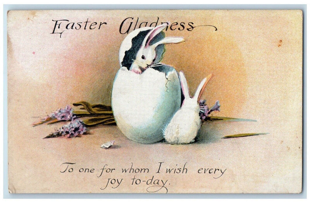 c1910's Easter Gladness Hatched Egg Rabbit Pansies Flowers Antique Postcard