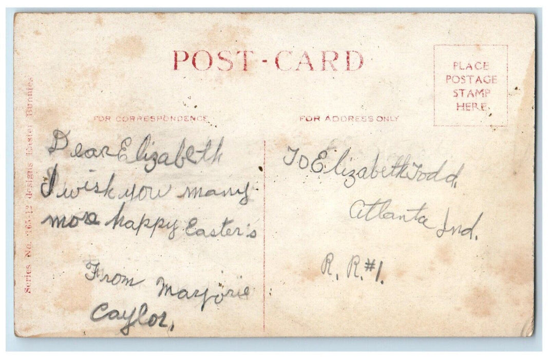 c1910's Easter Gladness Hatched Egg Rabbit Pansies Flowers Antique Postcard
