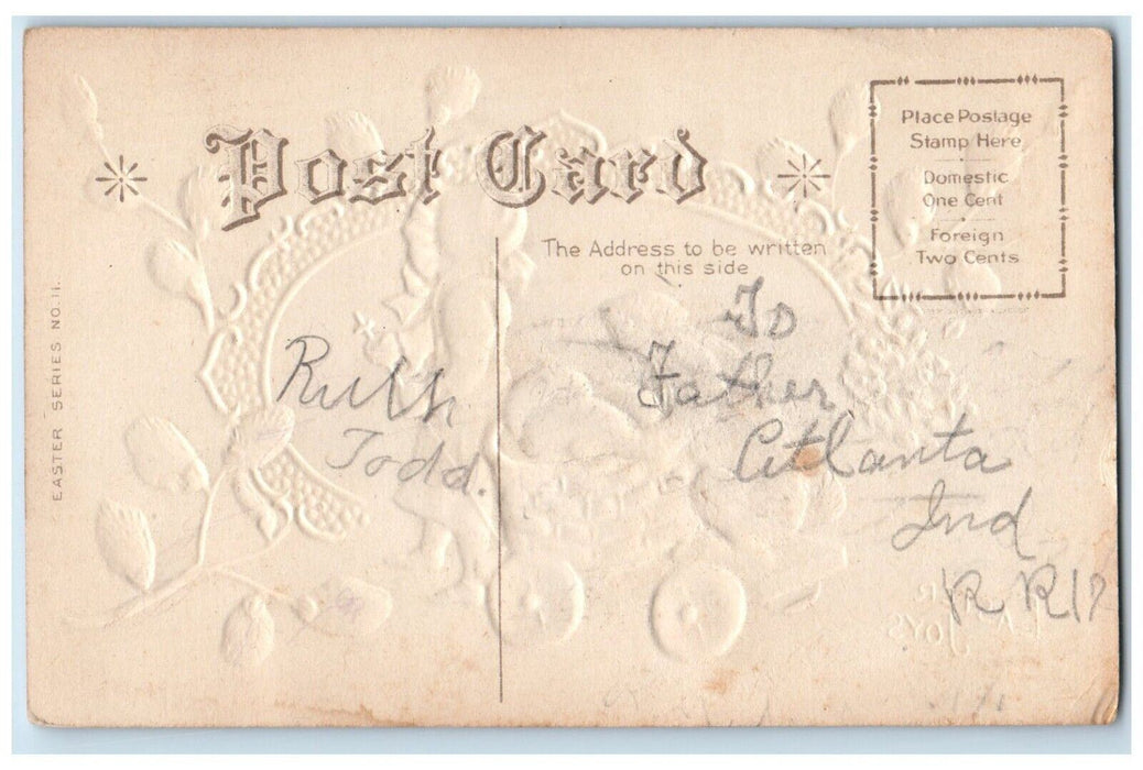 c1910's Easter Joys Girl Pulling Wagon Rabbit Basket Eggs Nash Embossed Postcard